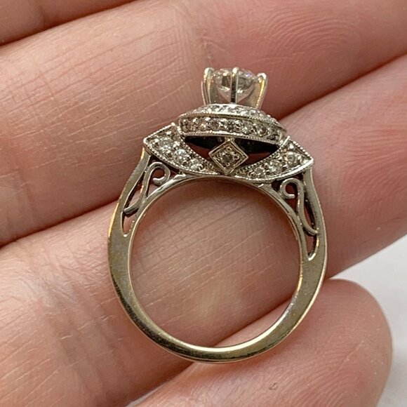 18K White Gold Natural Diamond Engagement Ring Halo Design Filigree Shoulders Ri - Picture 12 of 16